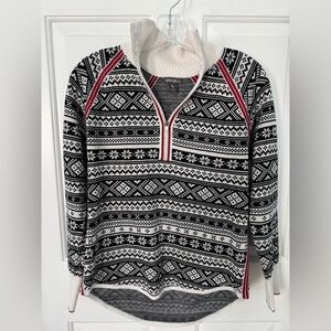 Eddie Bauer Black and White Nordic Fair Isle Quarter Zip Sweater